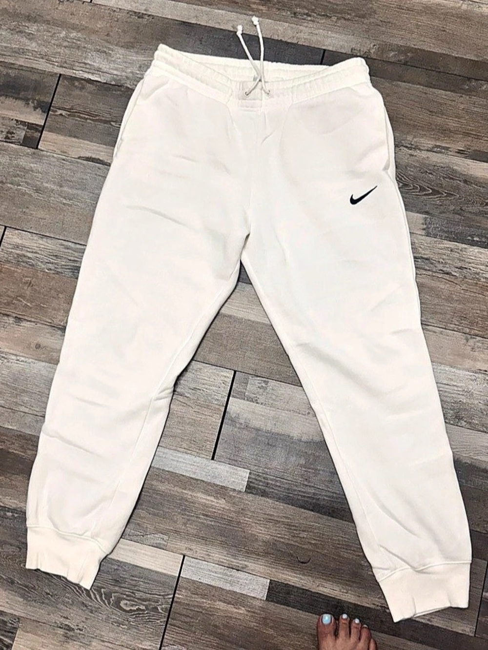 Nike Cream Off-White Fleece Joggers Sweatpants Black Swoosh Size M